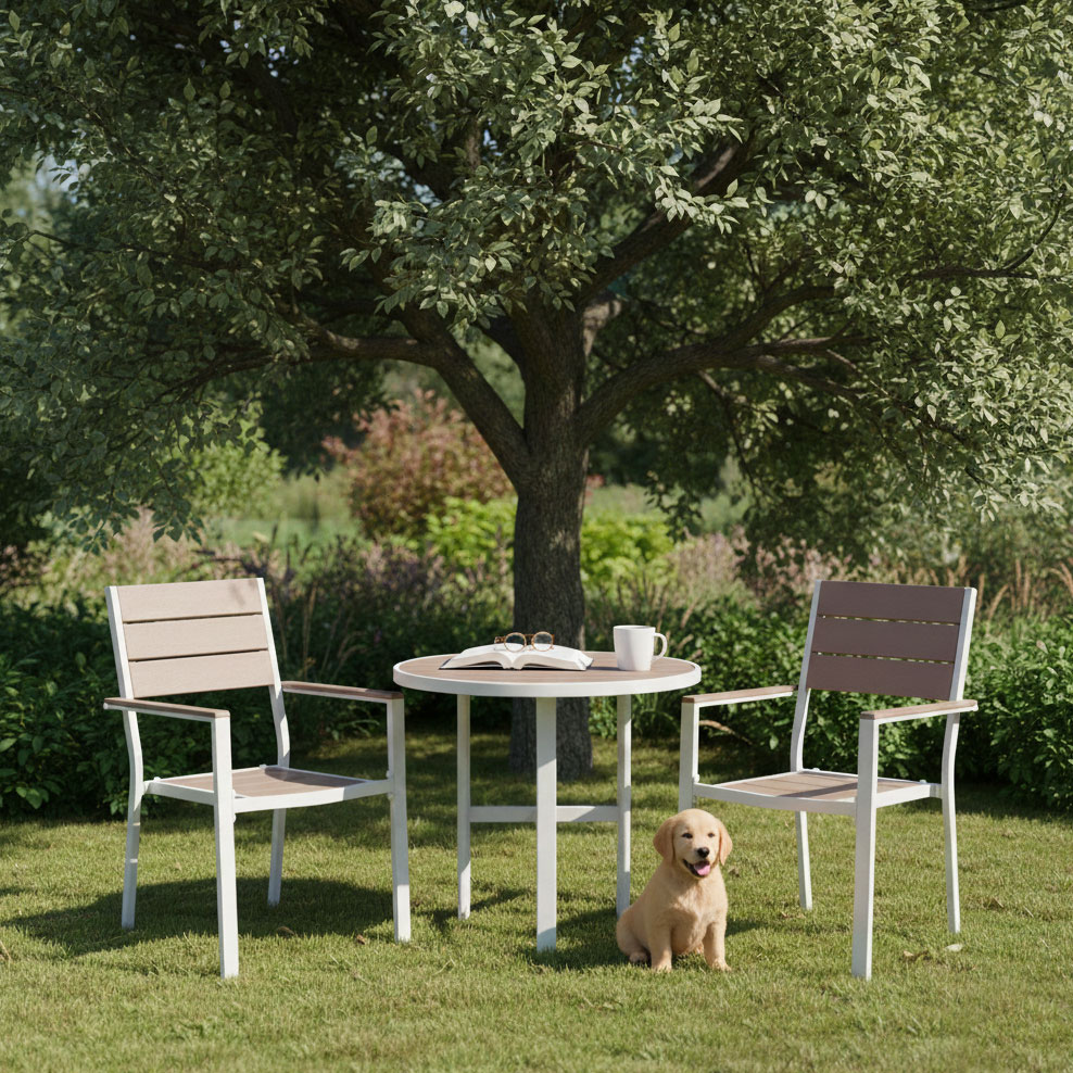 Dārza krēslu komplekts 2 gab. terasei MultiGarden tērauds HDPE, bēšs un balts (0)