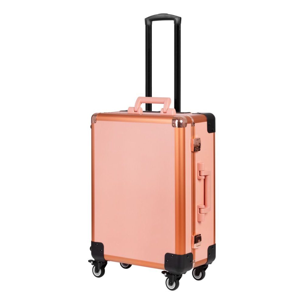 KUFER Profesionālais Galdiņš/Koferis Vizažista Makeup Grima Kosmētikas ar Spogulis un LED Apgaismojumu T-27, roza... (2)