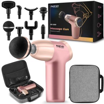 Ķermeņa masāžas pistole + 8 uzgaļi Neo-sport NS-500, Rozā krāsā | Body Massage Gun