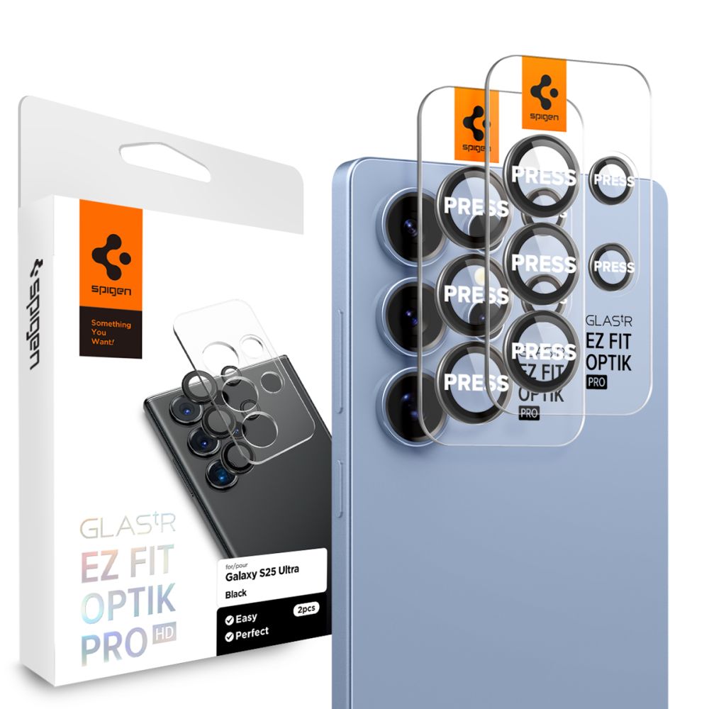 Spigen Optik Pro GLAS.TR EZ FIT 2 iepakojumu kameras vāciņš Samsung Galaxy S25 Ultra - Melns | 2-pack Camera Cover for Black