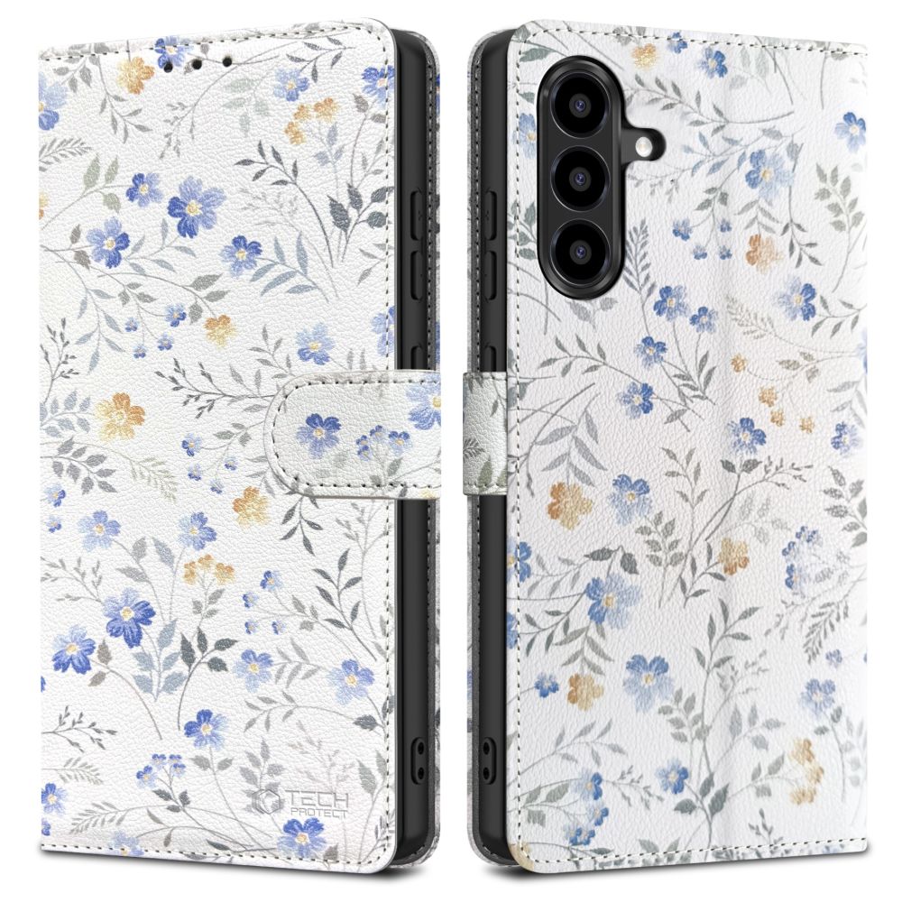 Samsung Galaxy A56 ( SM-A566B / DS ) Tech-Protect Wallet Book Case Cover, White Daisies | Telefona Vāciņš Maciņš Apvalks Grāmatiņa