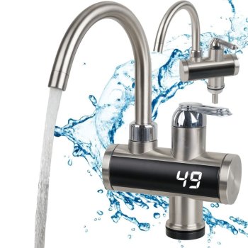 Caurplūdes ūdens sildītājs krāns ar LED displeju 3000W, sudraba