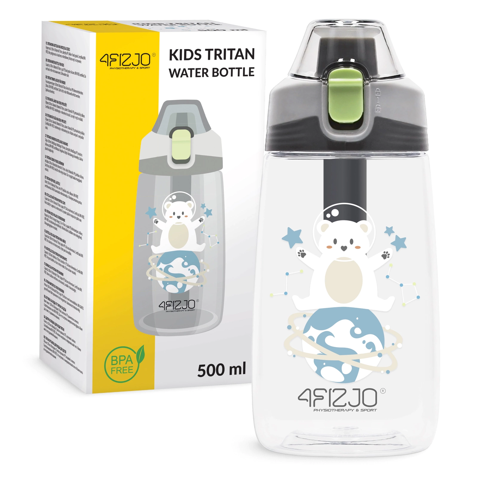 Bērnu ūdens pudele 4FIZJO ar lāci, 500 ml, daudzkrāsaina