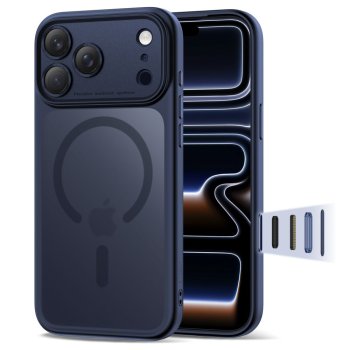 Tech-Protect Magpeak MagSafe CC vāciņš iPhone 17 Pro Max — matēts tumši zils | Phone Case Cover