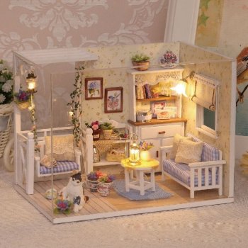 Koka DIY Leļļu Istaba Retro Stilā ar Mēbelēm Konstruktors LED| Wooden Retro Dollhouse Room DIY Model with Furniture