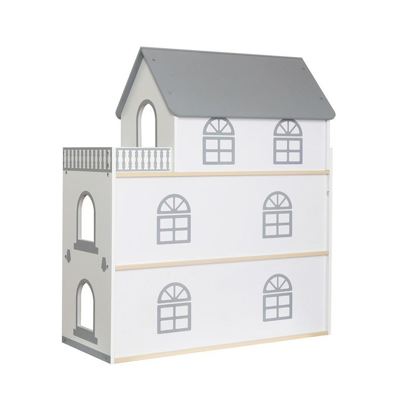 Koka leļļu māja ar terasi un mēbelēm XXL komplekts (1)