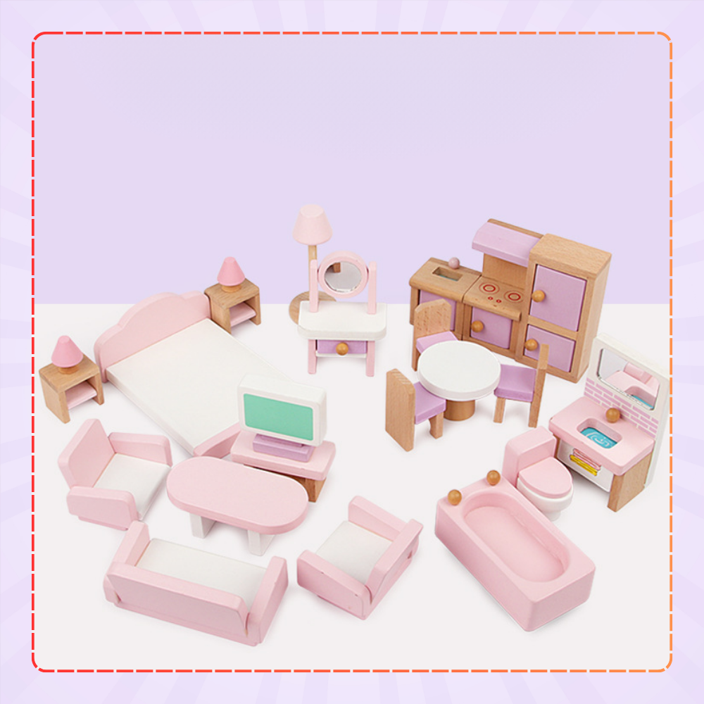 Koka leļļu mājas mēbeles, 22 elementu komplekts | Wooden Dollhouse Furniture (0)