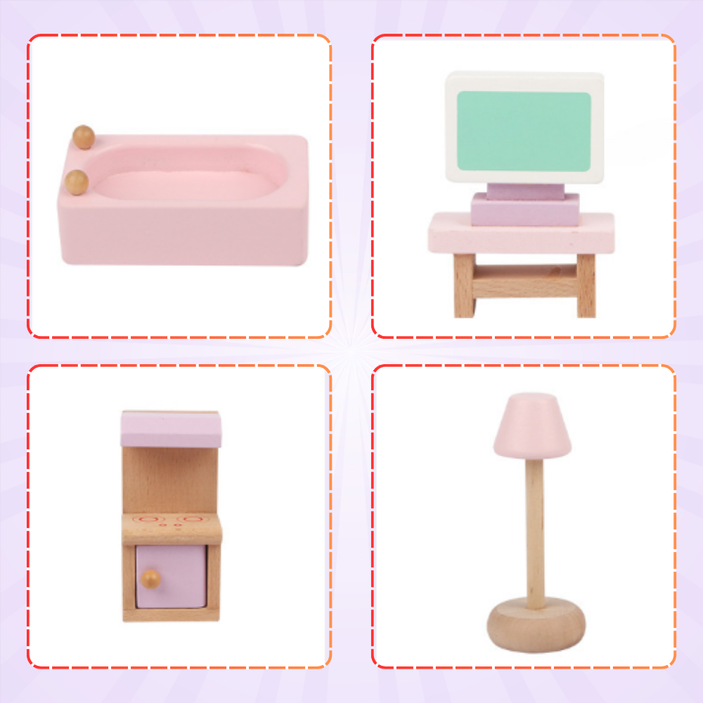 Koka leļļu mājas mēbeles, 22 elementu komplekts | Wooden Dollhouse Furniture (2)