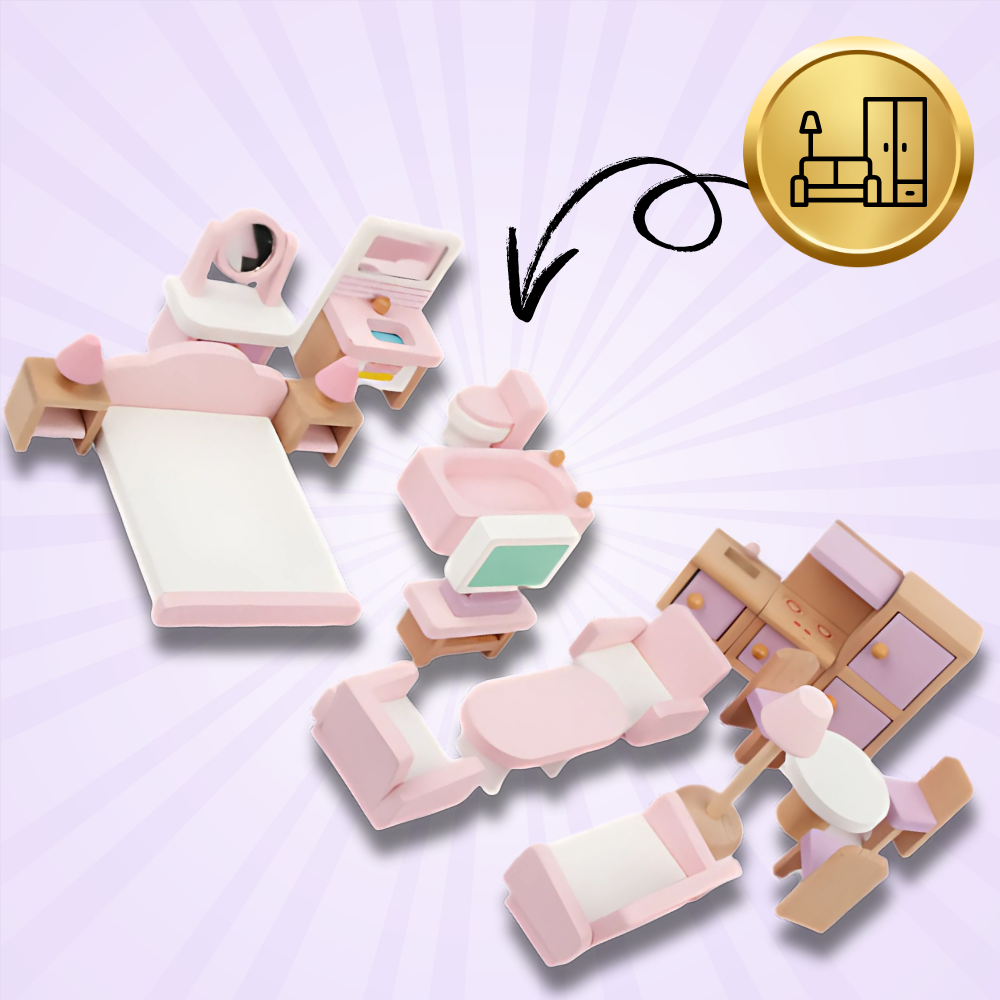 Koka leļļu mājas mēbeles, 22 elementu komplekts | Wooden Dollhouse Furniture (5)