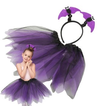 Bērnu Halovīna kostīms ar svārkiem un matu stīpu, melns, violets