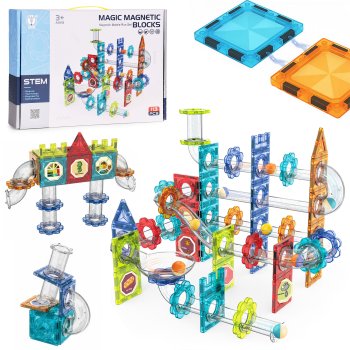 Magnētiskais konstruktors bumbiņu trase 3D 113 elementi bērniem