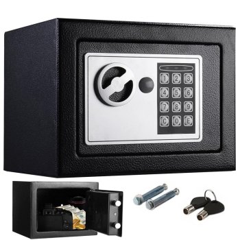 Elektroniskais Mēbeļu Seifs Mājām Ofisam ar Digitālo Ciparu Kodu un Atslēgu, Melns l Electronic Safe with Digital Code and Key