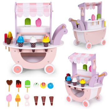 Koka saldējuma ratiņi bērniem ar piederumiem ECOTOYS TL89015