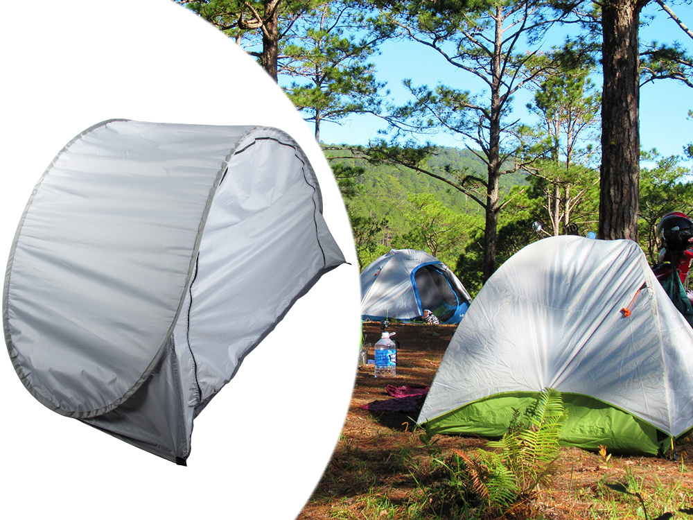 Pašizplešams pludmales telts ar UV aizsardzību, liels, pelēks (0)