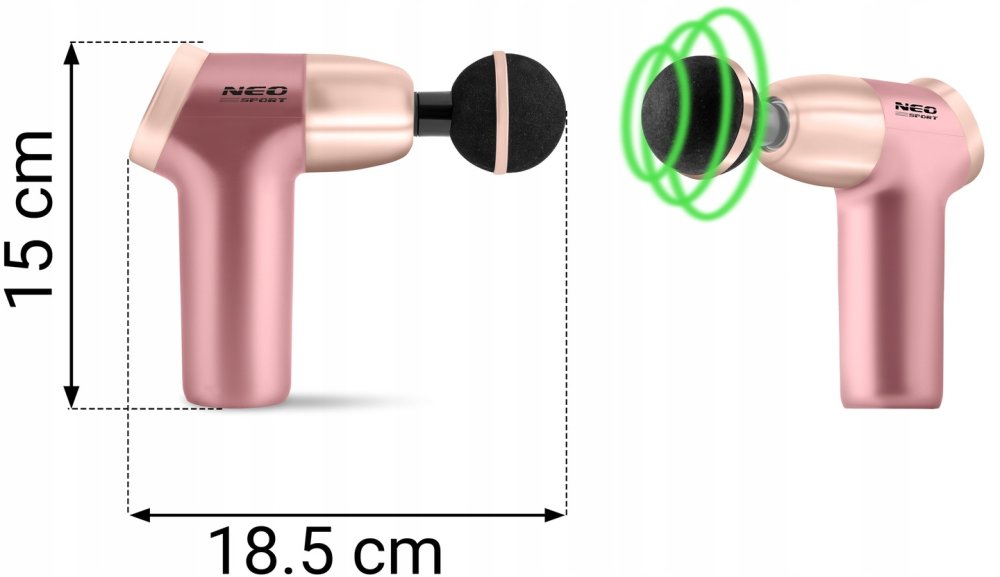 Ķermeņa masāžas pistole + 8 uzgaļi Neo-sport NS-500, Rozā krāsā | Body Massage Gun (1)