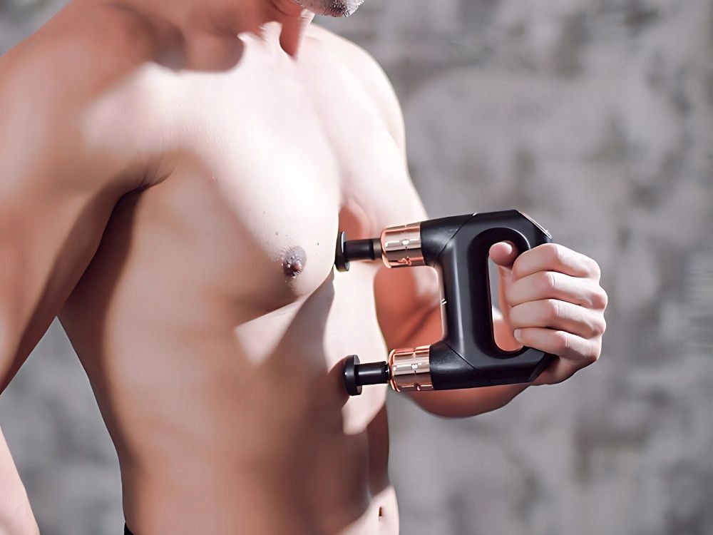 Dubultā masāžas pistole, ķermeņa muguras masāžas aparāts ar 8 uzgaļiem | Double Massage Gun (1)