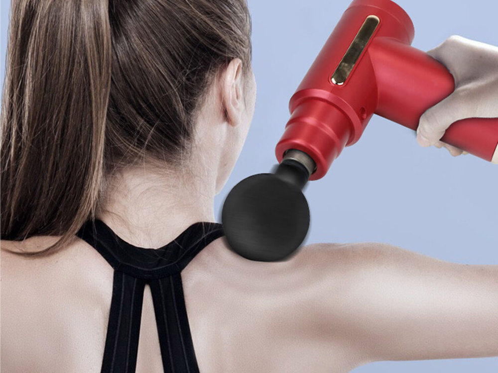 Mini Masāžas Pistole Elektriskais Muskuļu Masažieris Ierīce ar 4 Uzgaļiem / Bezvadu Masieris, Sarkans | Muscle... (5)