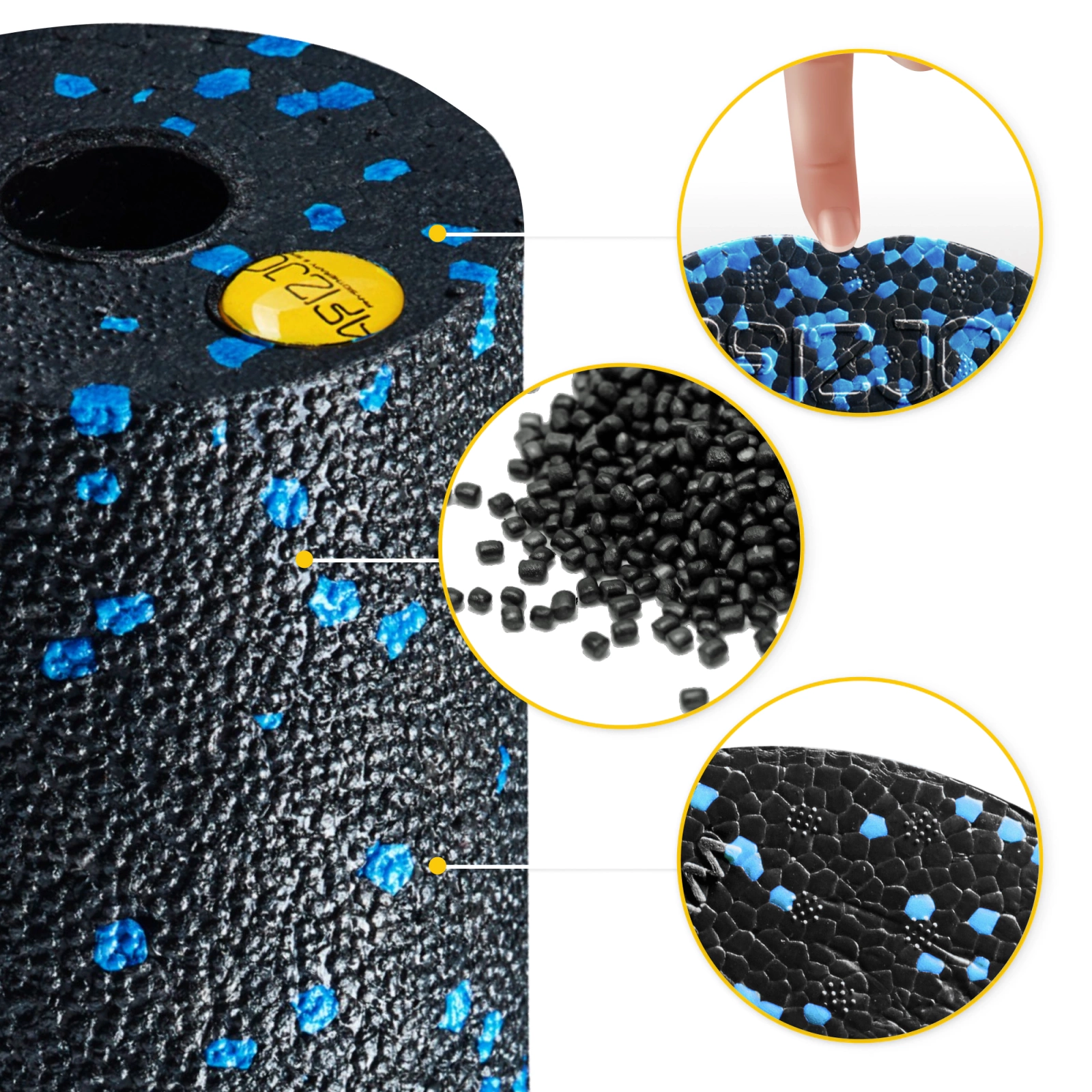 EPP putu mini masāžas rullis 15 cm, melns ar zilu (2)