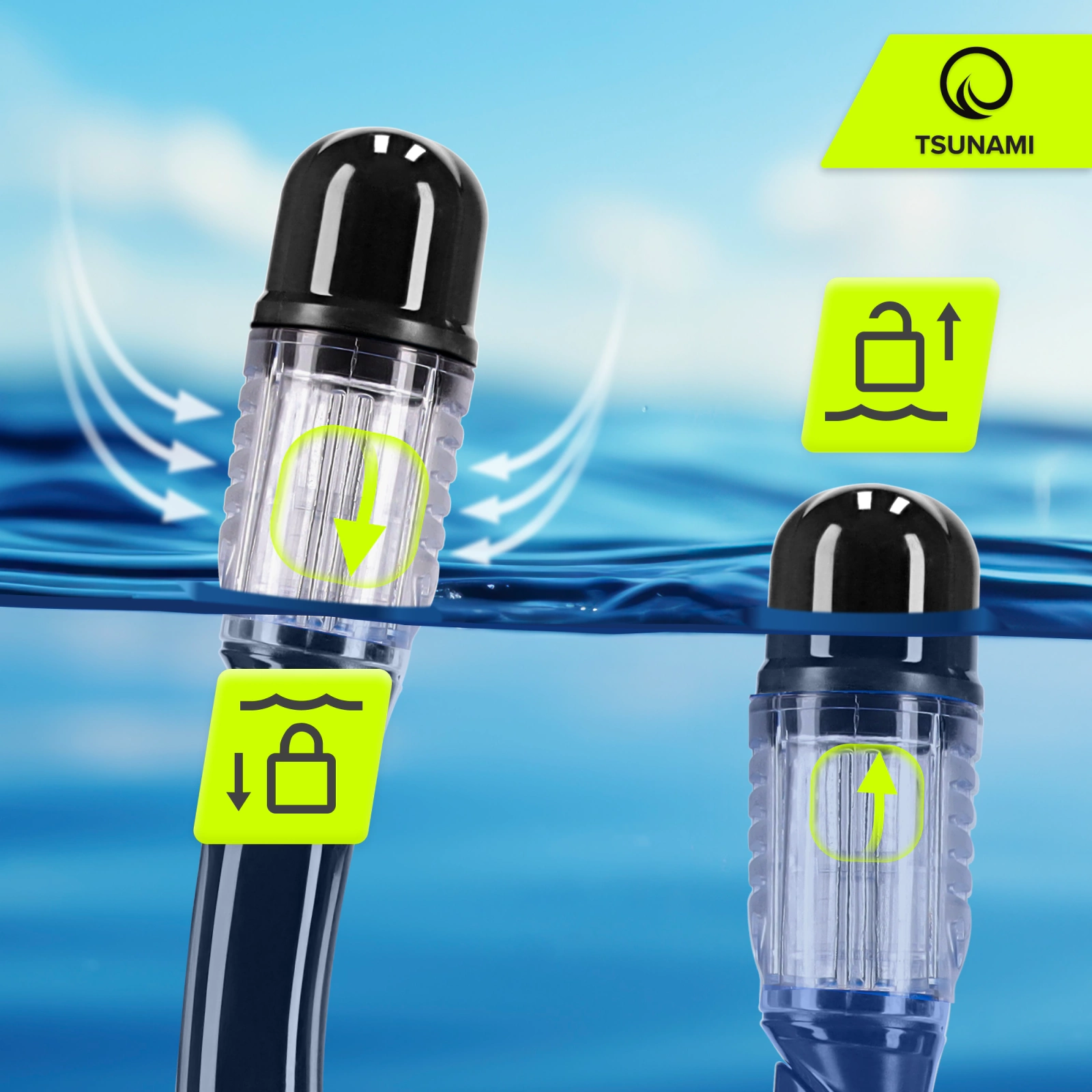 Niršanas maska ar trubiņu TSUNAMI pieaugušajiem, melna (2)