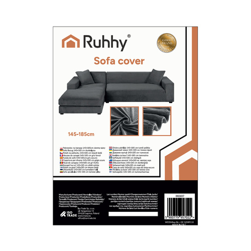 Elastīgs stūra dīvāna pārvalks Ruhhy 26037, 145-185cm, tumši pelēks (2)