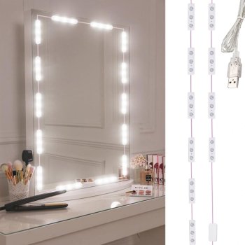 LED lampiņas spogulim grima veidošanai, 10 gab., USB, 3 gaismas režīmi