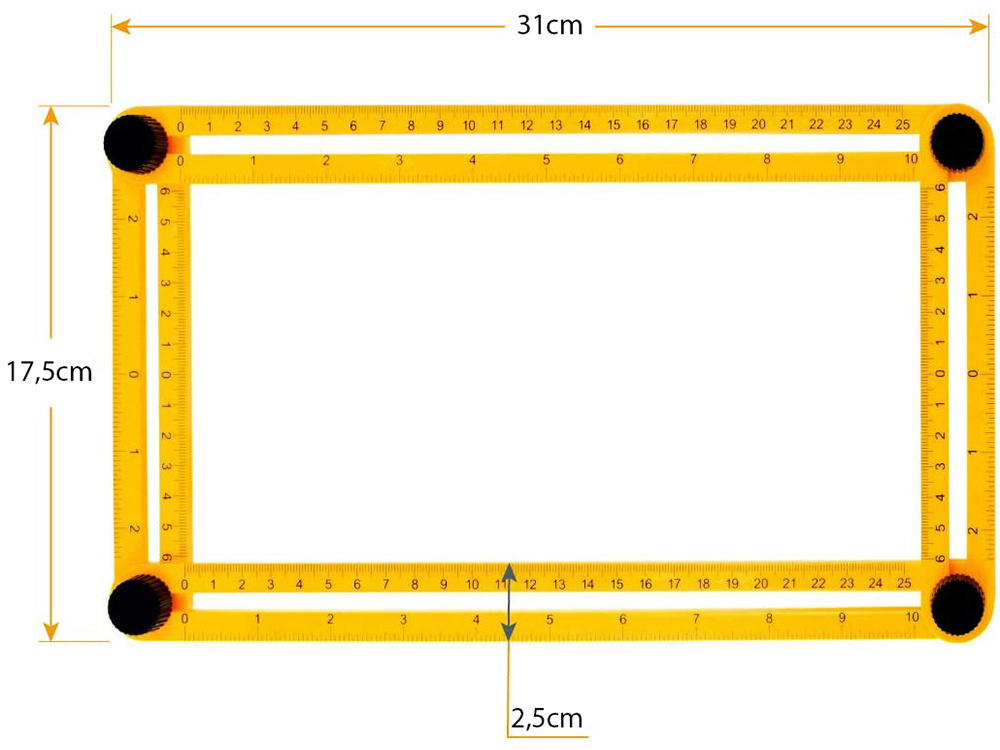 Daudzfunkcionāls leņķa lineāls un šablons mērīšanai, dzeltens (3)