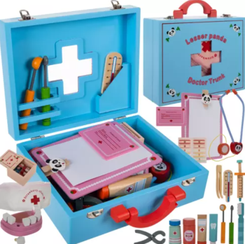Koka Rotaļu Daktera Ārsta Piederumu Komplekts | Pretend Play Doctor Kit for Kids