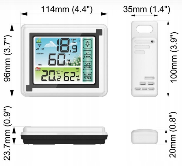 Bezvadu Meteoroloģiskā Stacija Digitālais Termometrs Higrometrs | Wireless Weather Station Digital Thermometer... (6)