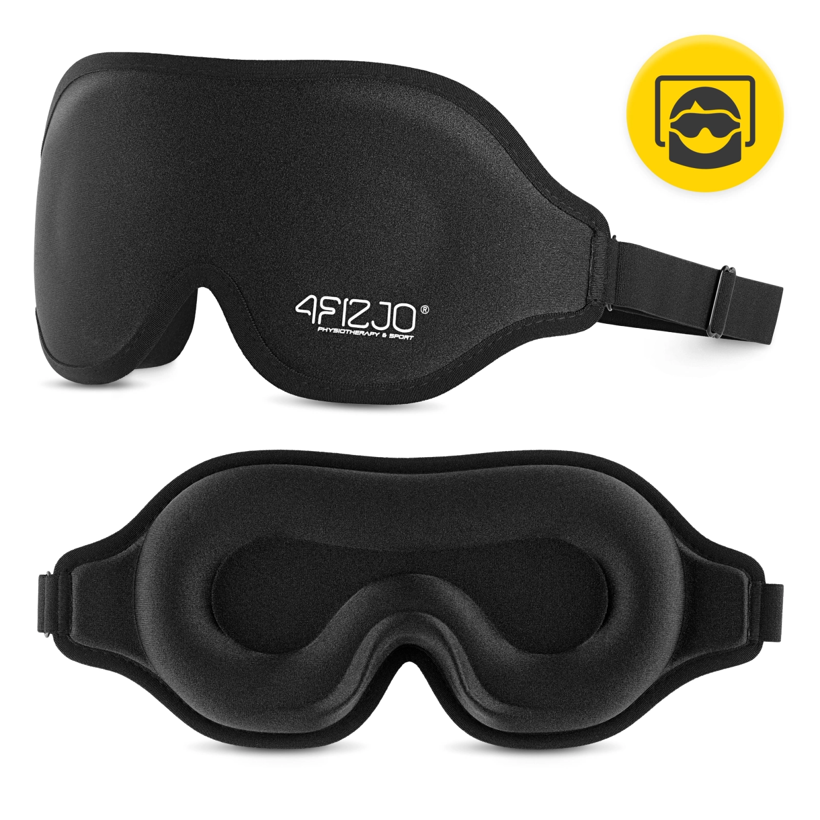 3D miega maska 4FIZJO pilnīgai aptumšošanai, konturēta acu maska ar atmiņas putām, melna (1)