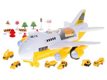 Bērnu Rotaļu Kravas Transporta Lidmašīna Transporteris + 6 Celtniecības Mašīnas | Kids Toy Transport Cargo Transporter Aircraft Airplane + Construction Cars