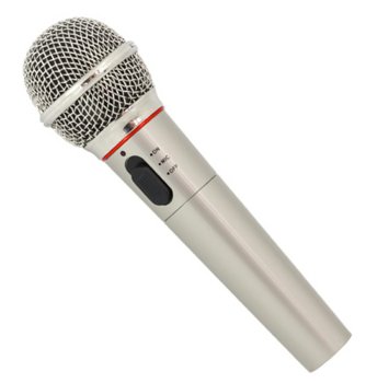 Bezvadu un vadu dinamiskais mikrofons karaoke, sudraba