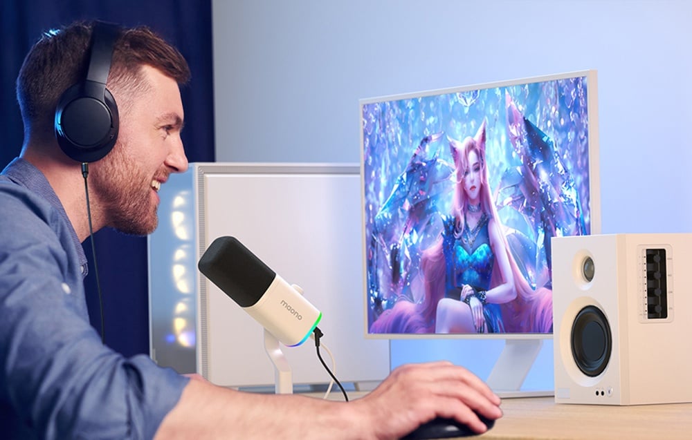 Maono PD100X Dinamiskais Mikrofons (Balts) - USB/XLR Gaming Mikrofons (1)