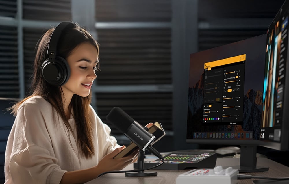 Maono PD100X Dinamiskais Mikrofons USB/XLR ar RGB Melns (1)