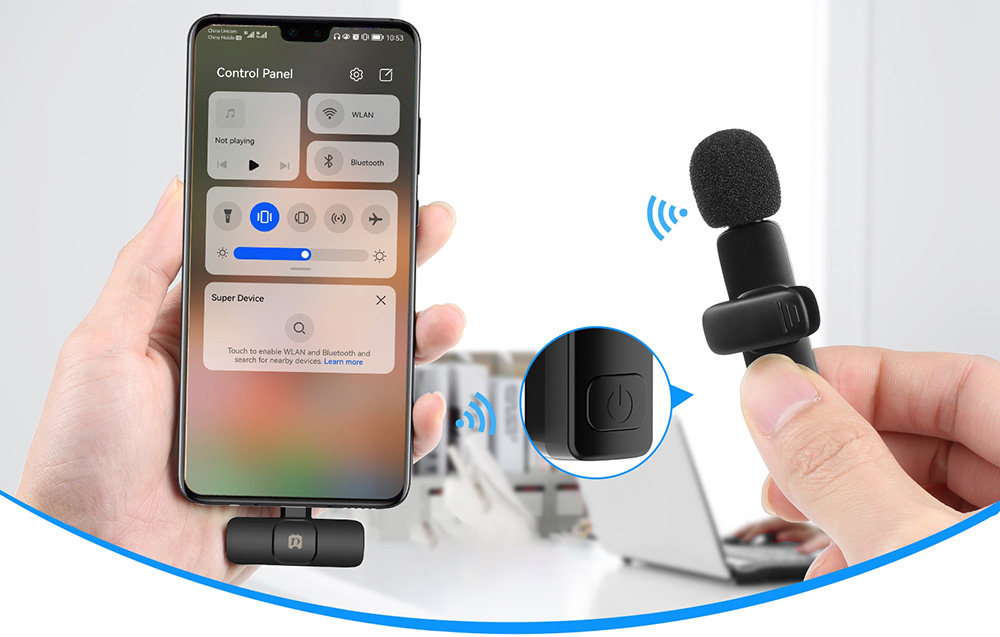 Puluz PU3151B bezvadu piespraužamais mikrofons (2 gab.), USB-C, melns (3)