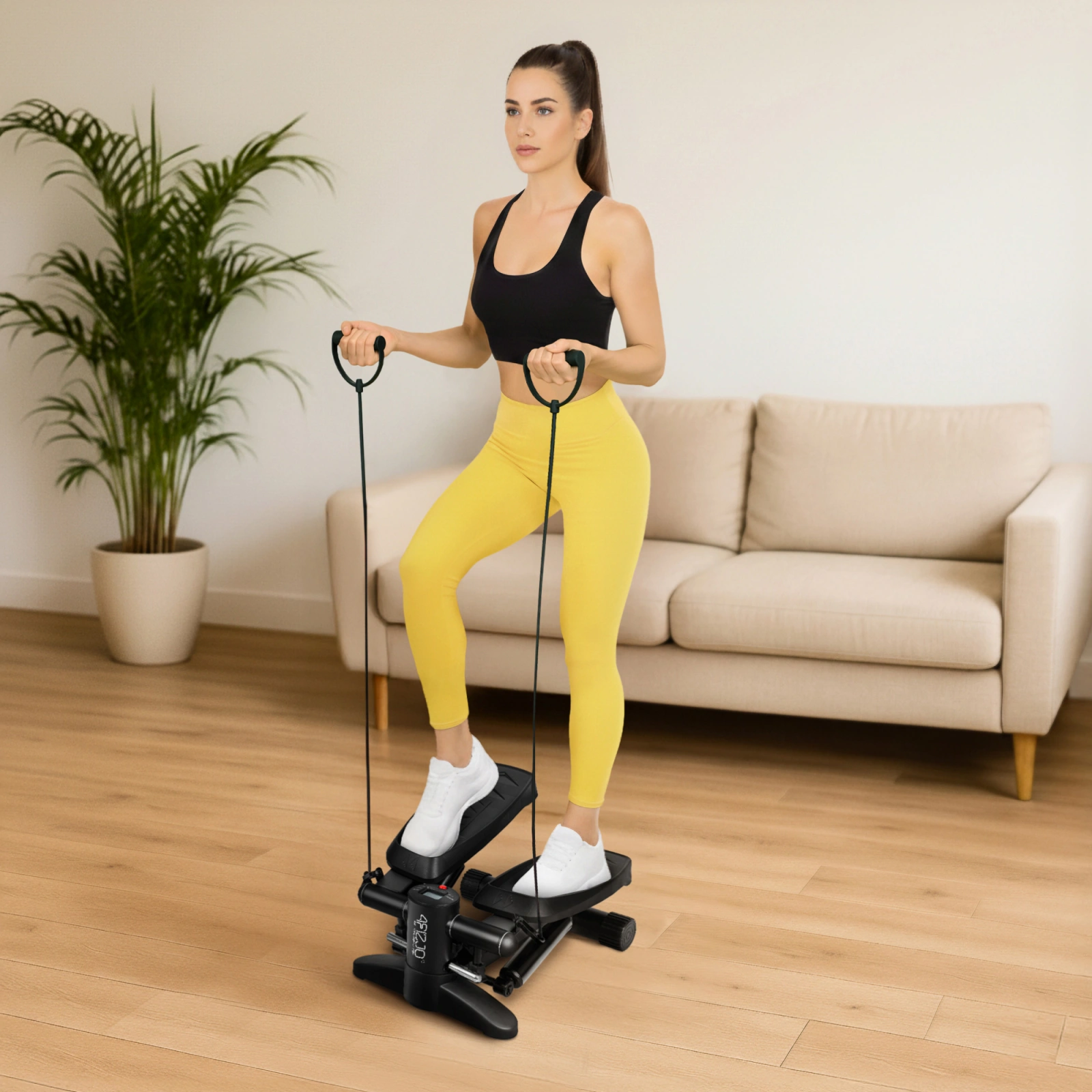 Stepperis ar espanderiem 4FIZJO EVO mājas treniņiem, melns (0)