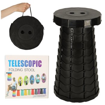 Teleskopisks Pārnēsājams Salokāms Krēsls Regulējama Augstuma Taburete Kempingam Festivāliem Pārgājieniem Makšķerēšanai, Melns | Adjustable Height Stool