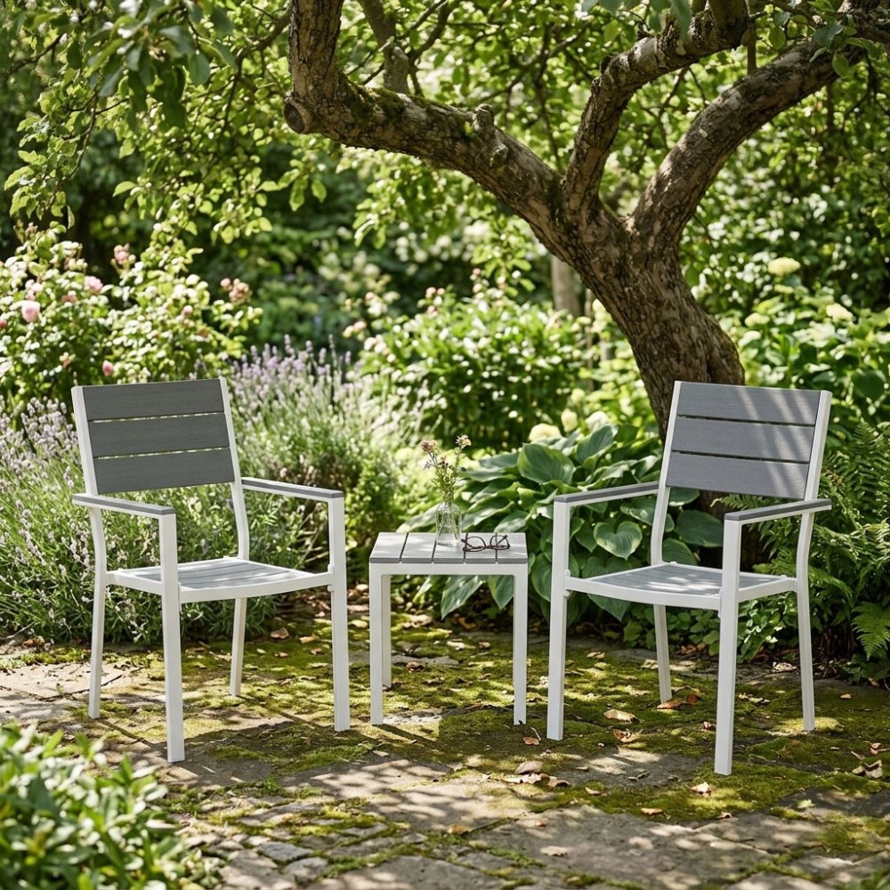 2 dārza krēslu komplekts terasei tērauds HDPE MultiGarden, pelēks un balts (0)