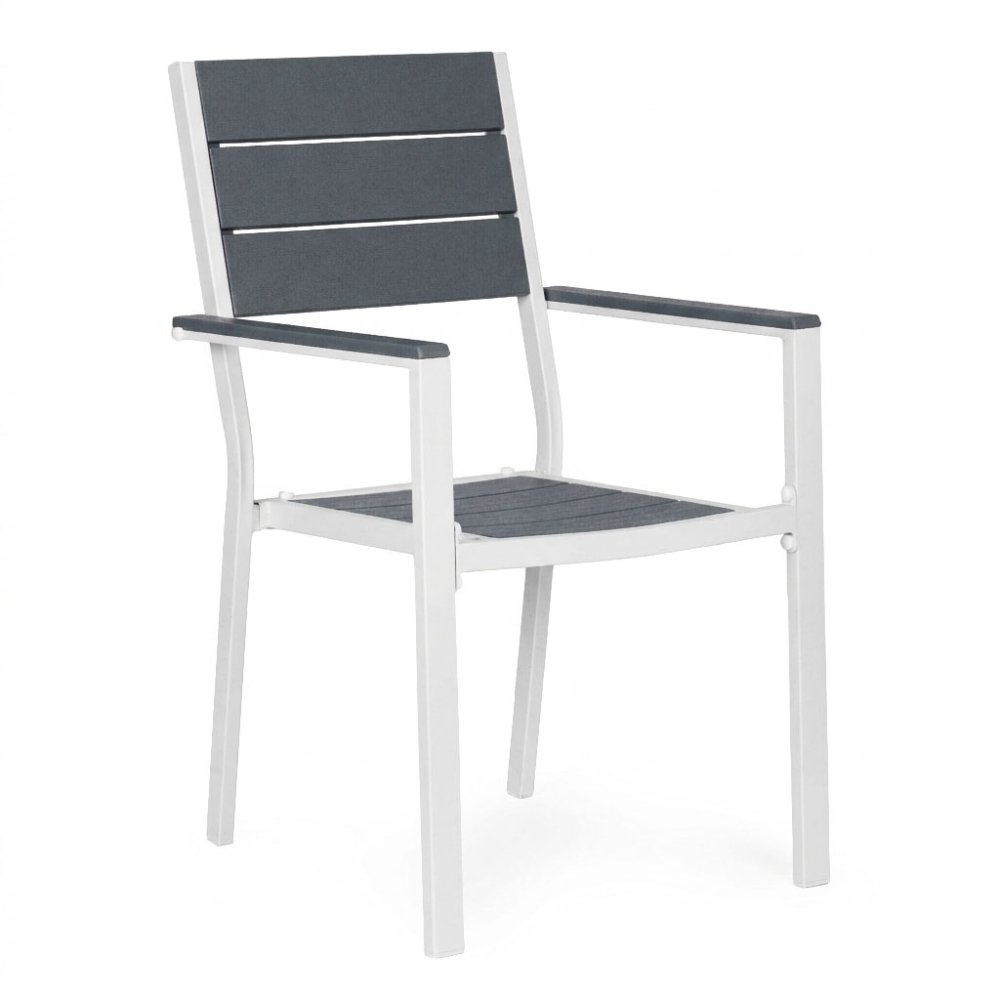 2 dārza krēslu komplekts terasei tērauds HDPE MultiGarden, pelēks un balts (3)