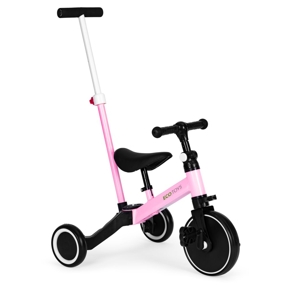 ECOTOYS 2-in-1 trīsritenis un balansa ritenis ar stumjamo rokturi, rozā (0)