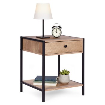 Naktsskapītis ar atvilktni un plauktu ModernHome lofta stilā, gaišs ozols