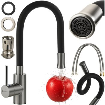 Elastīgs virtuves jaucējkrāns Ruhhy 26324 ar 360° snīpi, melns/sudraba