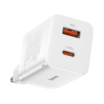 Baseus Super Si Pro Wall Charger 30W USB + USB Type C, White | Uzlādes Ierīce Lādētājs Adpaters