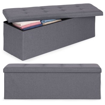 Pufs ar kasti un sēdekli 111x38 cm ModernHome, tumši pelēks