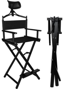 Saliekamais Alumīnija Grima Vizāžista Režisora Krēsls ar Galvas Balstu, Melns | Folding Aluminum Makeup Visage Director's Chair