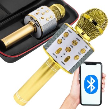 Bezvadu karaoke mikrofons ar Bluetooth skaļruni, atbalss efektu un maciņu