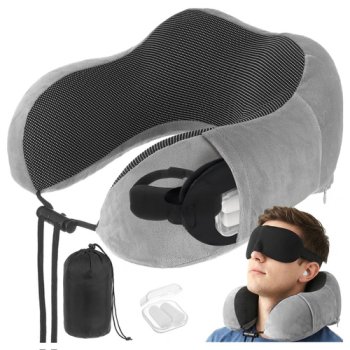 Ergonomisks ceļojumu spilvens Xtrobb 26087 3D ar memory foam, melni pelēks