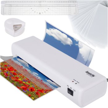 A4 laminators Izoxis 25417, 4-in-1 komplekts ar trimeri un 60 plēvēm