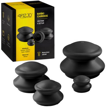 4FIZJO Ārstnieciskās Akupunktūras Vakuuma Masāžas Bankas, 4 gab., Melnas | Acupuncture Massage Bubbles Jars