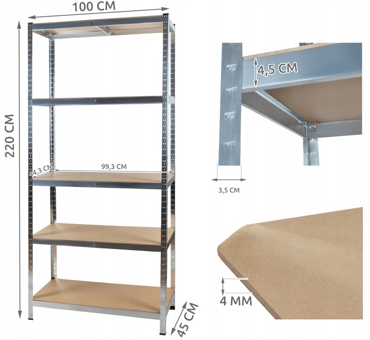 Malatec 23766 Noliktavas Uzglabāšanas Plaukts Skapis, 220x100x45cm | Warehouse Storage Rack (4)