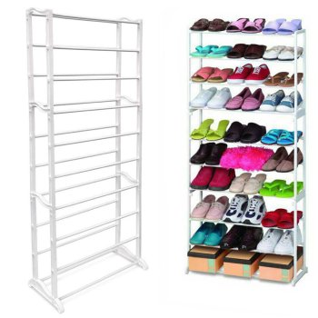 Daudzstāvu Kurpju Apavu Plaukts Skapis - 10 plaukti, Balts | Multilevel Shoe Rack Shelf Stand Organizer